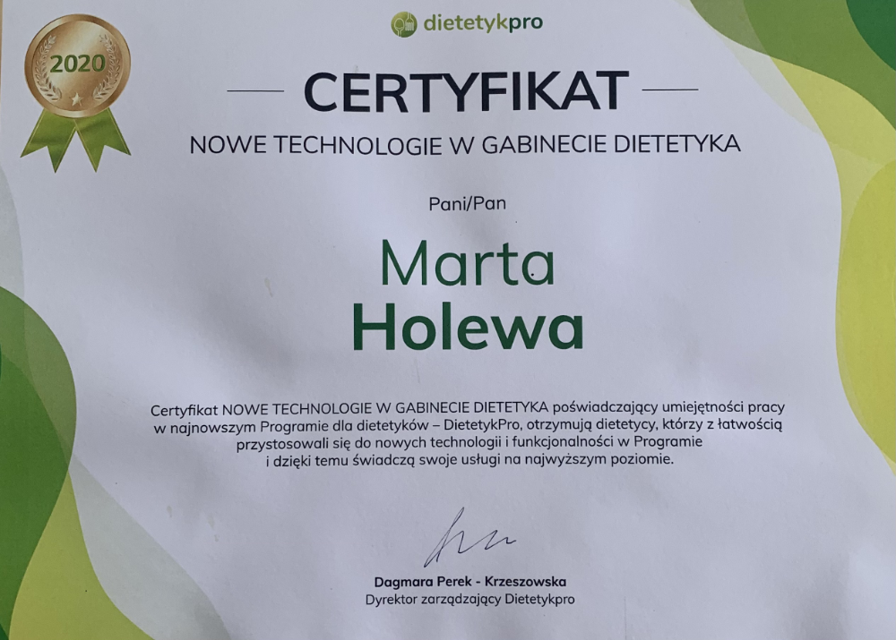 Certyfikat Marta Holewa