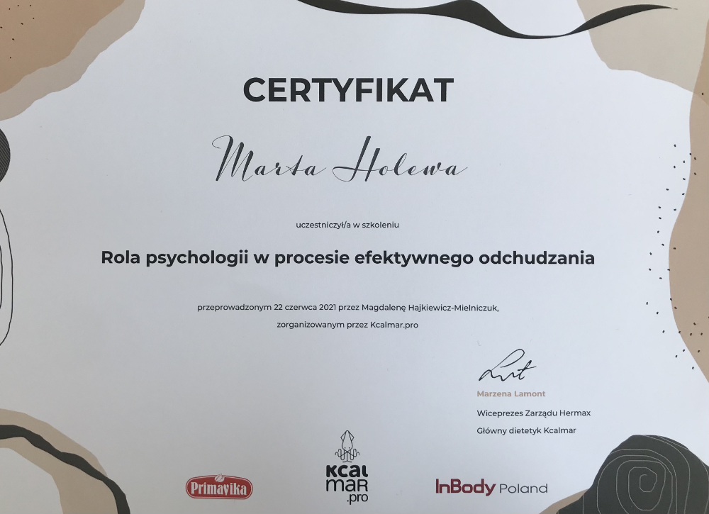 Certyfikat Marta Holewa