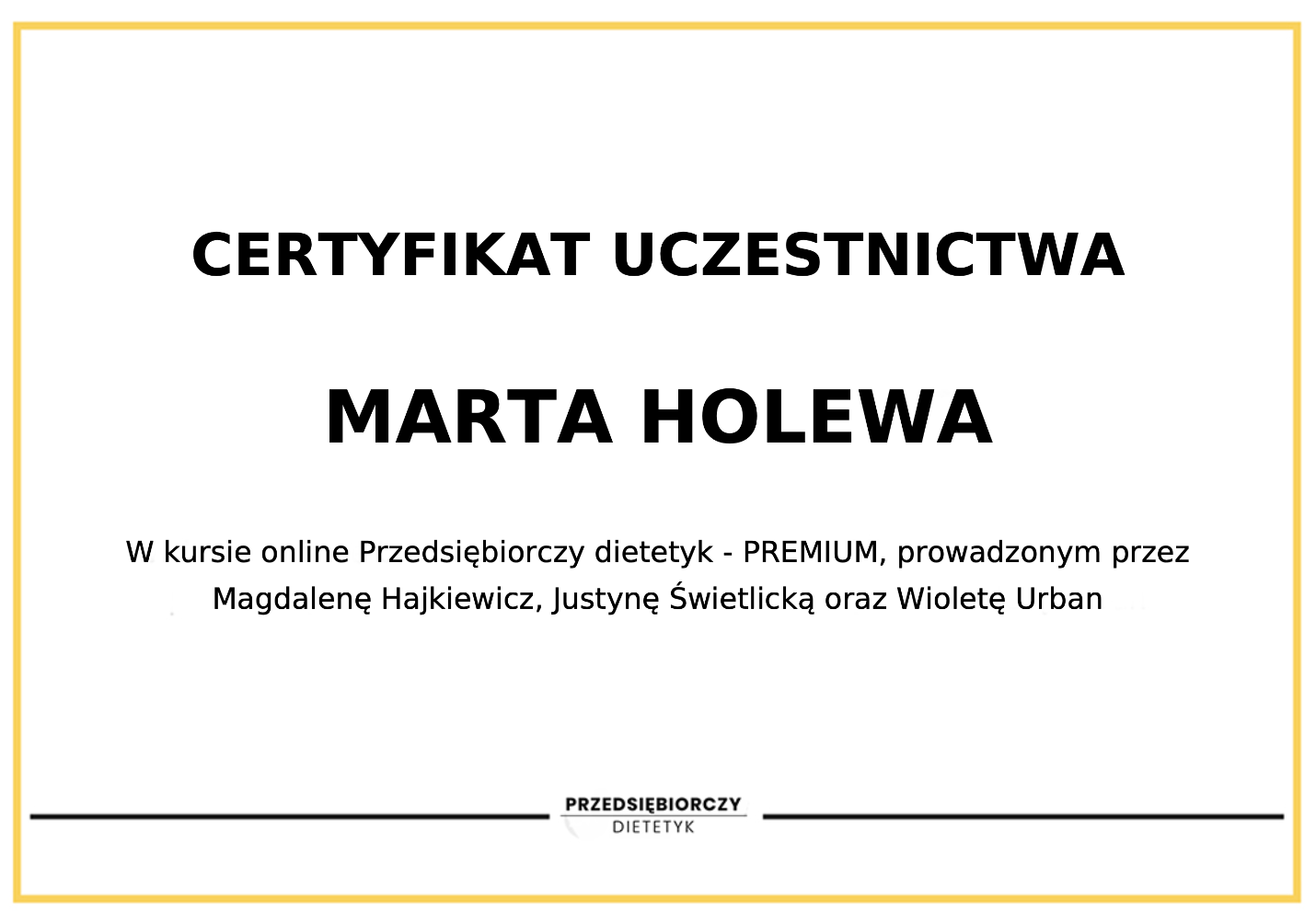 Certyfikat Marta Holewa