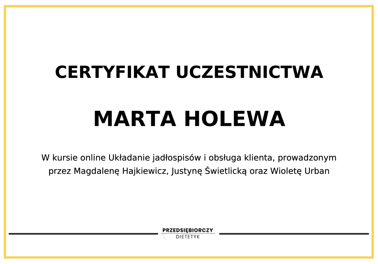 Certyfikat Marta Holewa