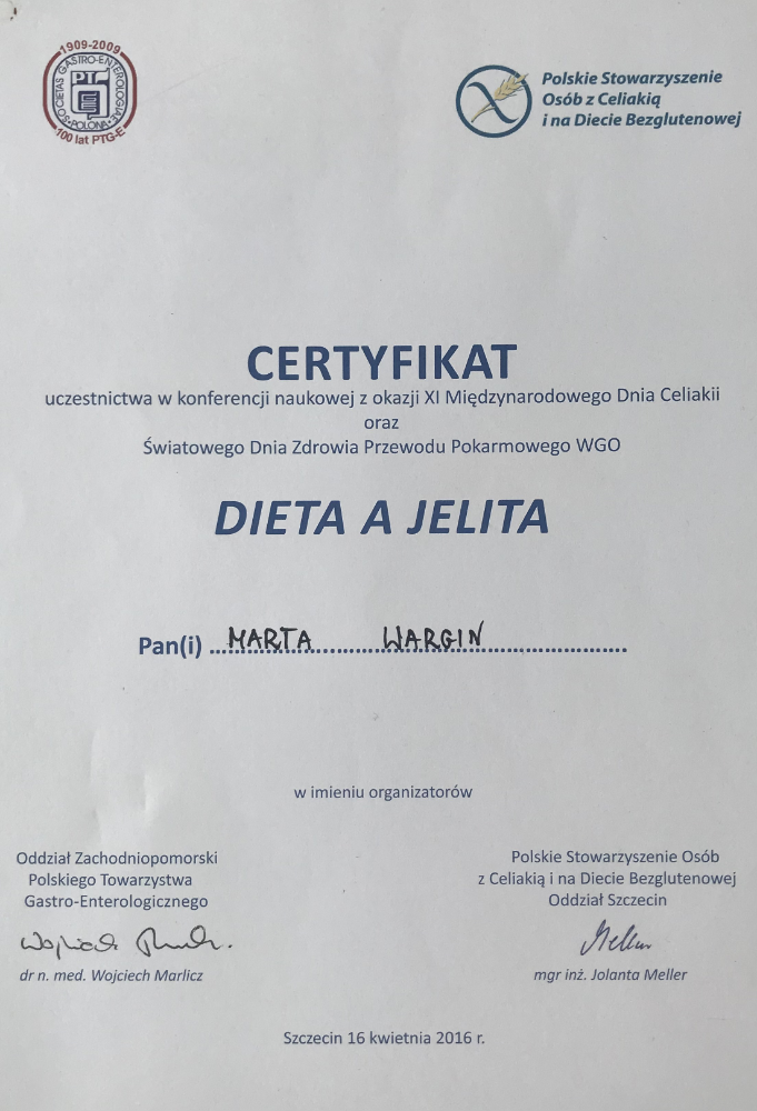 Certyfikat Marta Holewa