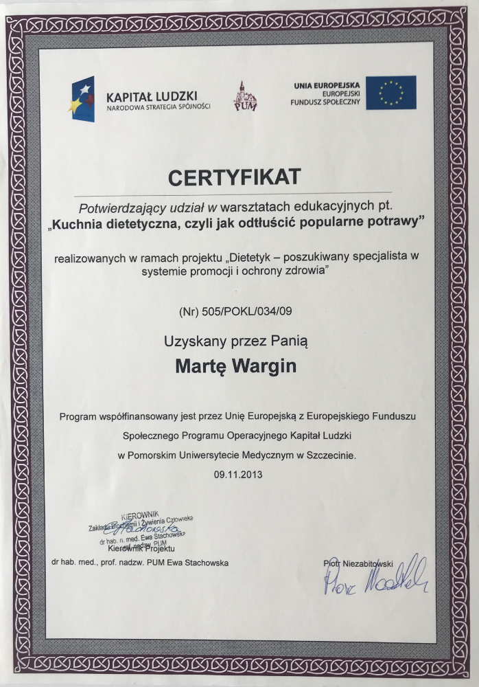 Certyfikat Marta Holewa