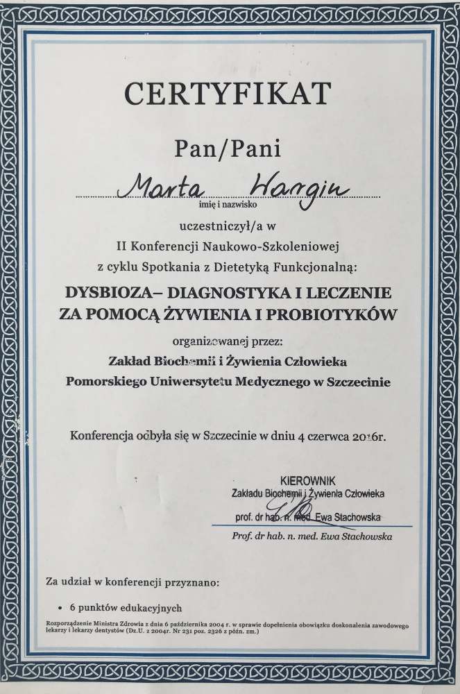 Certyfikat Marta Holewa