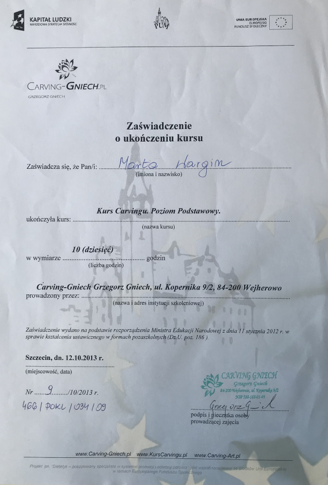 Certyfikat Marta Holewa