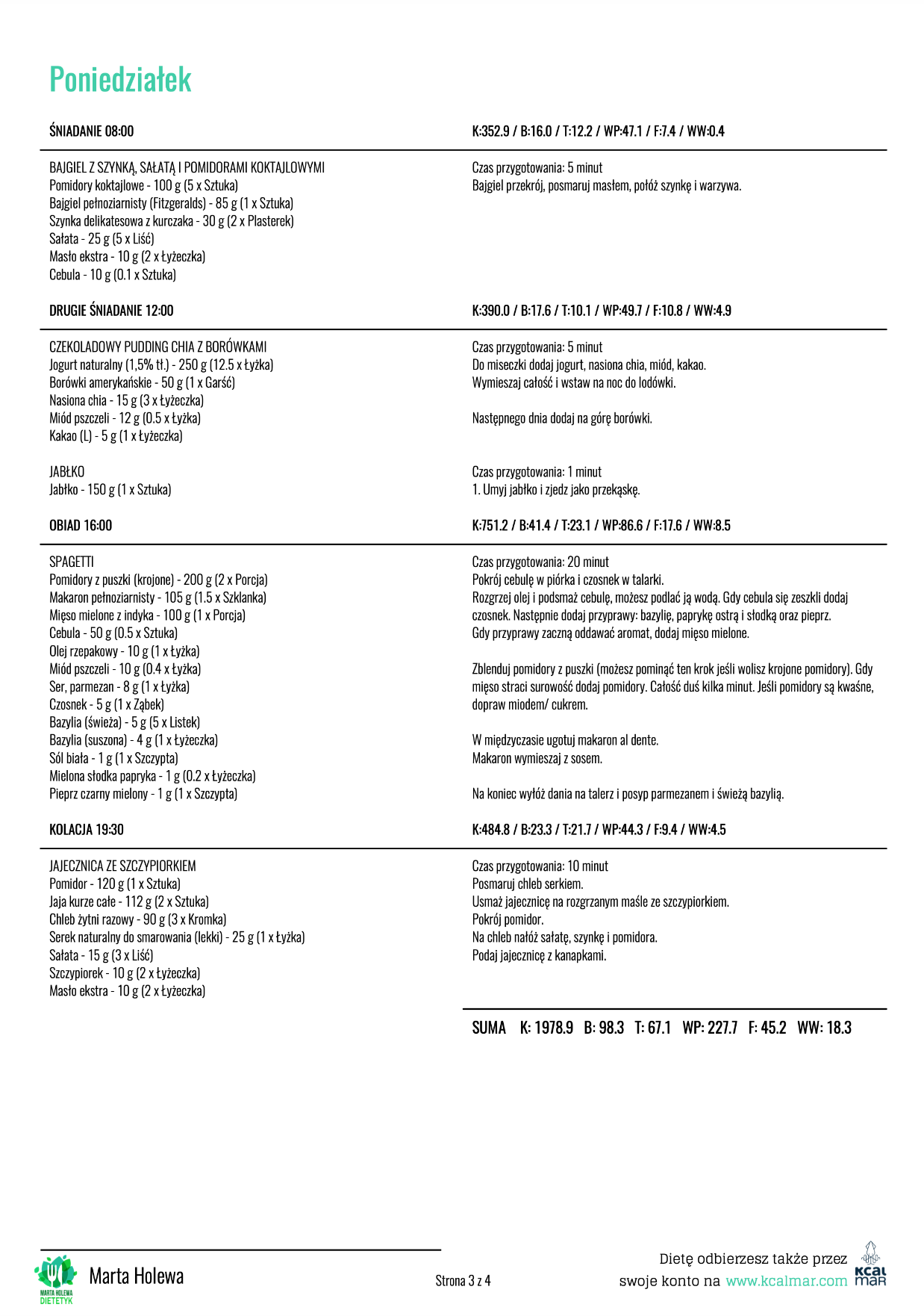 Przykład jednego dnia diety